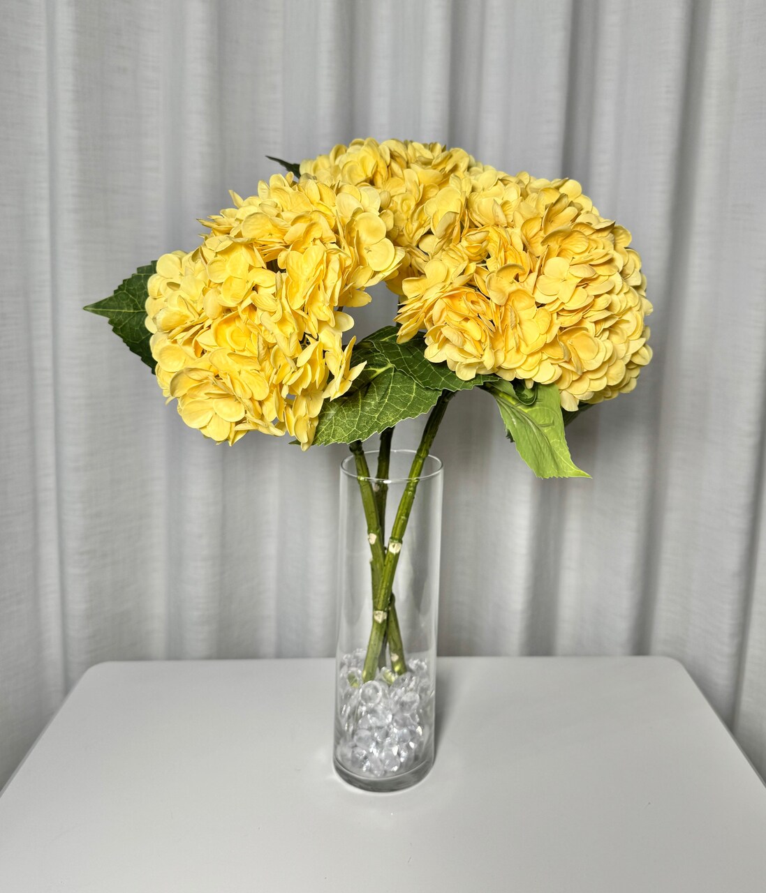 Ariane Real Touch Artificial Yellow Hydrangea Flowers 20” Silk Floral Stems, 3-Piece Bundle, Faux Spring Wedding Décor, Home Vase Arrangement